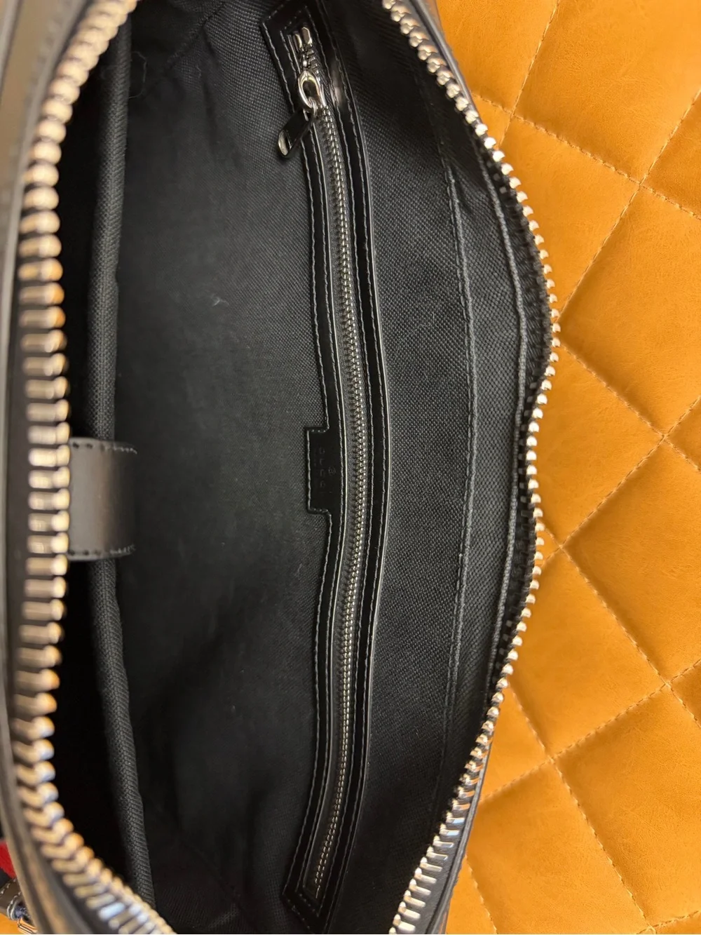 Gucci Black GG Supreme Laptop Bag with Navy & Red Web Strap